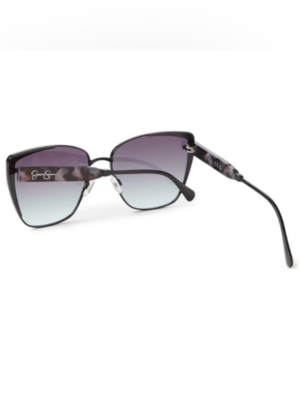 Jessica Simpson Black Metal Vented Cat Eye Sunglasses Purple Havana Gradient NWT
